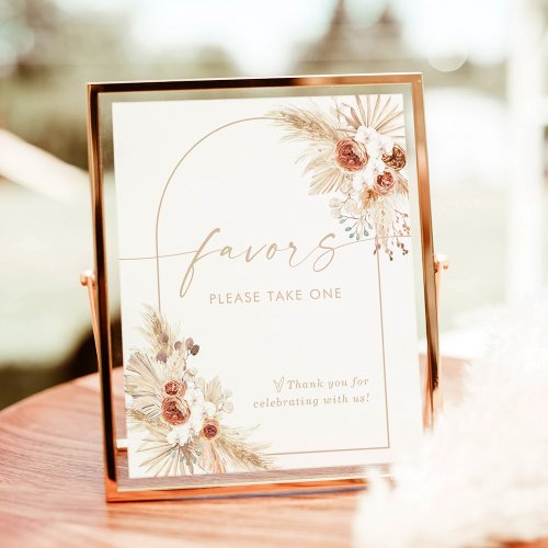 Boho Beige Favors Sign  Pampas Grass Shower