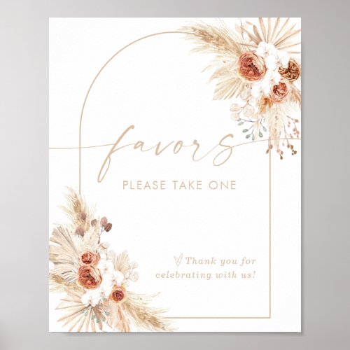 Boho Beige Favors Sign  Pampas Grass Shower