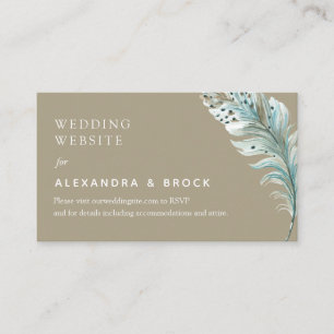 Boho Beige Feather Minimal Wedding Details Website Enclosure Card