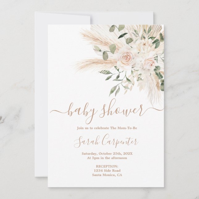 Boho Beige floral Baby Shower Invitation (Front)