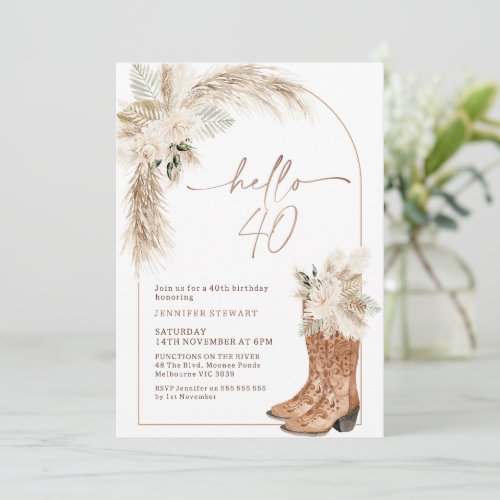 Boho Beige Floral Boots Hello 40th Birthday
