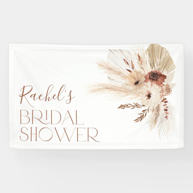 Boho Beige Floral Bridal Shower Backdrop Banner (Horizontal)