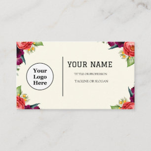 Boho Beige Floral Calligraphy Script QR code Business Card