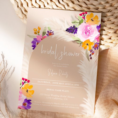 Boho beige floral pampas desert arch Bridal shower Invitation