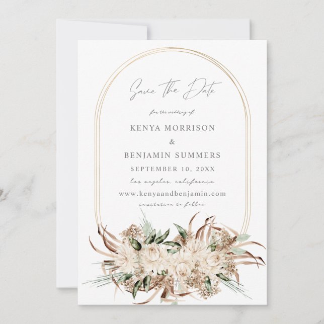 Boho Beige Floral Save the Date Invitation (Front)