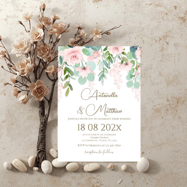 Boho beige floral wedding invitation (Creator Uploaded)
