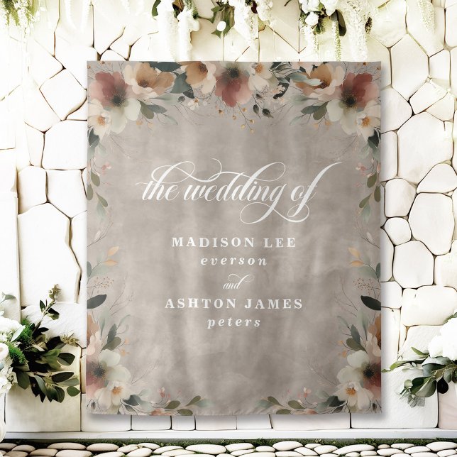 Boho Beige Floral Wedding Photo Booth Backdrop (Step into a fairy tale with our beautiful wedding backdrops, perfect for capturing your love.)