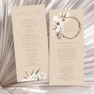 Boho Beige Floral Wreath Wedding Program