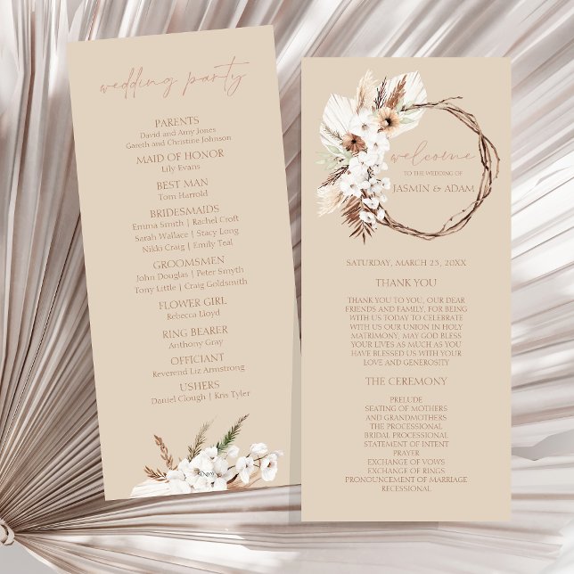 Boho Beige Floral Wreath Wedding Program (Boho Terracotta Floral Wreath Wedding Program)