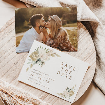 Boho Beige Green Floral Save The Date Card by figtreedesign at Zazzle