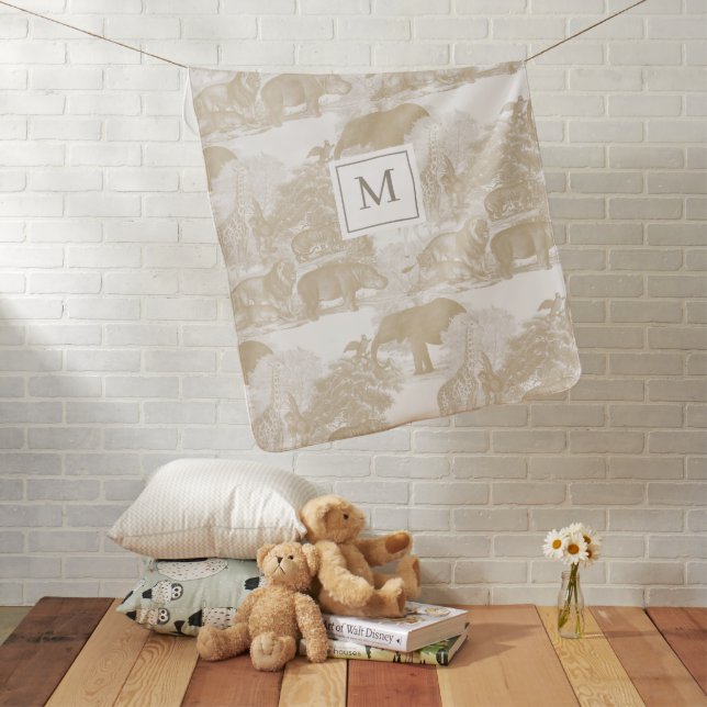 Boho Beige Jungle Animals Chinoiserie Boy Girl Baby Blanket (In Situ)