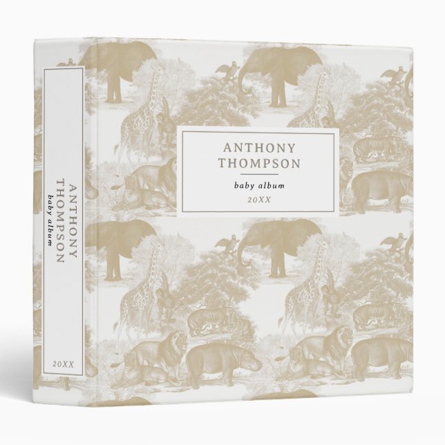 Boho Beige Jungle Animals Safari Chinoiserie Album 3 Ring Binder (Front/Spine)