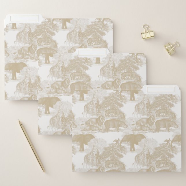 Boho Beige Jungle Animals Safari Chinoiserie File Folder (Set)