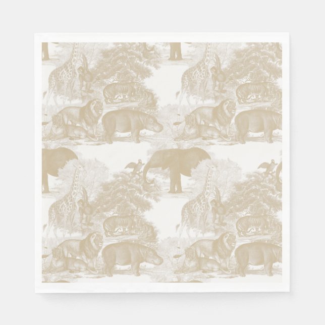 Boho Beige Jungle Animals Safari Chinoiserie Napkins (Front)