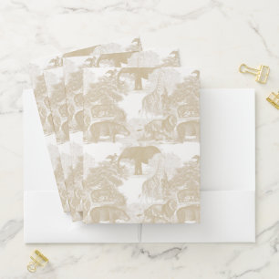 Boho Beige Jungle Animals Safari Chinoiserie Pocket Folder