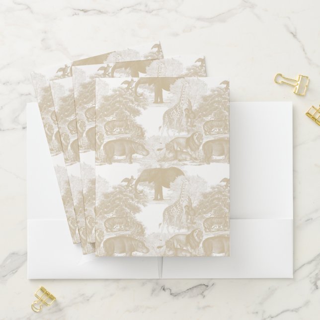 Boho Beige Jungle Animals Safari Chinoiserie Pocket Folder (In Situ)