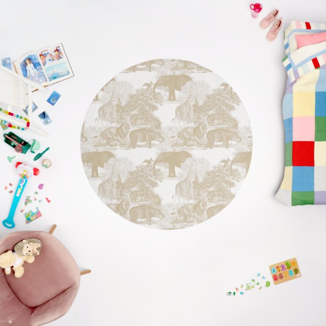 Boho Beige Jungle Animals Safari Chinoiserie Rug (Insitu (Babyroom))