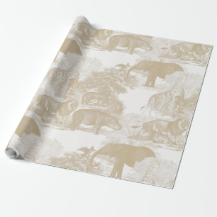 Boho Beige Jungle Animals Safari Chinoiserie Wrapping Paper