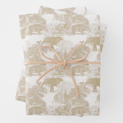 Boho Beige Jungle Animals Safari Chinoiserie Wrapping Paper Sheets