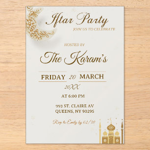Boho Beige Minimalist Mosque Ramadan Iftar Party Acrylic Invitations