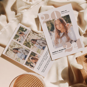 Boho Beige Minimalist Photo Collage Graduation Announcement