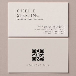 Boho Beige Minimalist Professional QR Code Business Card