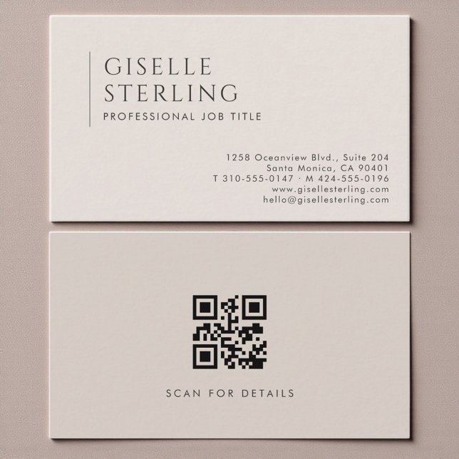Boho Beige Minimalist Professional QR Code Business Card (Creator Uploaded)