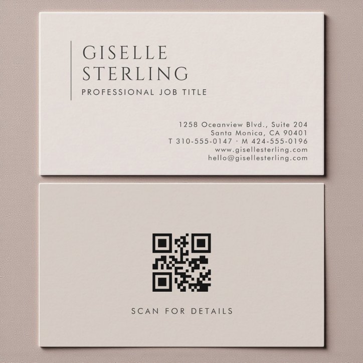 Boho Beige Minimalist Professional QR Code Business Card