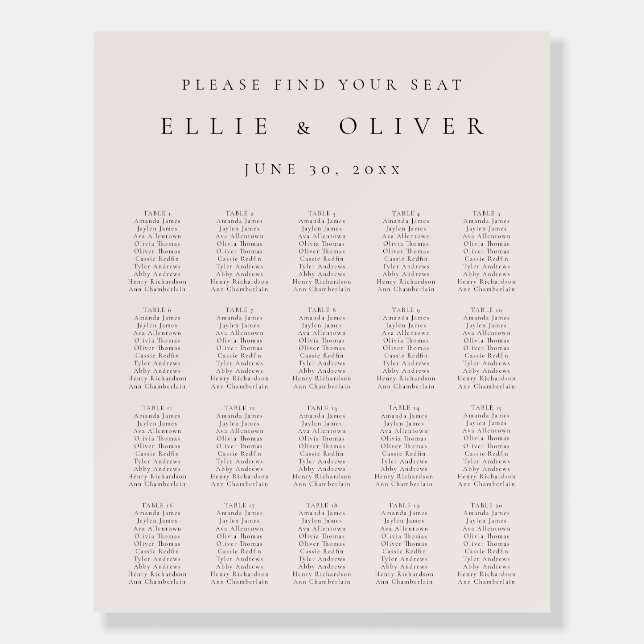 Boho Beige Minimalist Seating Chart Foam Board (Front)