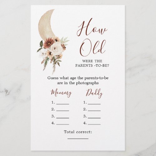 Boho Beige Moon Baby Shower How Old Parents