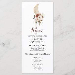 Boho Beige Moon Baby Shower Menu Sign
