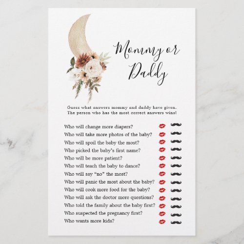 Boho Beige Moon Baby Shower Mommy or Daddy