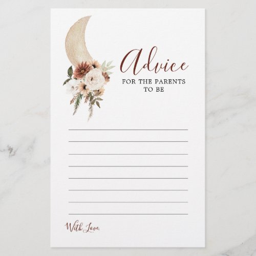 Boho Beige Moon Floral Baby Shower Advice Card