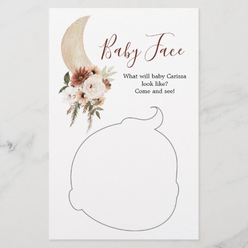 Boho Beige Moon Floral Baby Shower Baby Face