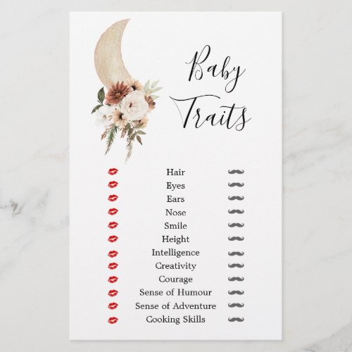 Boho Beige Moon Floral Baby Shower Baby Traits