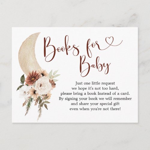 Boho Beige Moon Floral Baby Shower Books for Baby Invitation Postcard