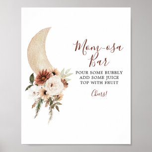 Boho Beige Moon Floral Baby Shower Mom-osa Bar Poster