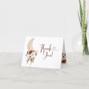 Boho Beige Moon Floral Thank You Folded Card