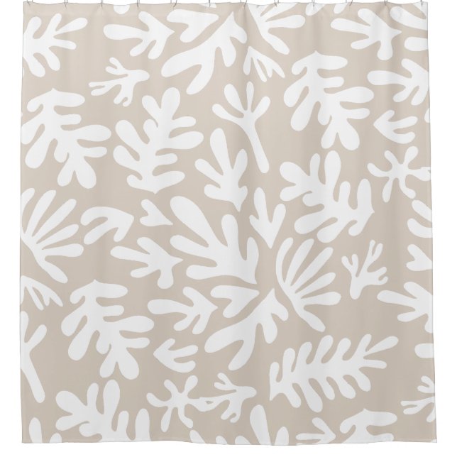 Boho Beige Neutral Botanical Shapes Pattern Shower Curtain (Front)