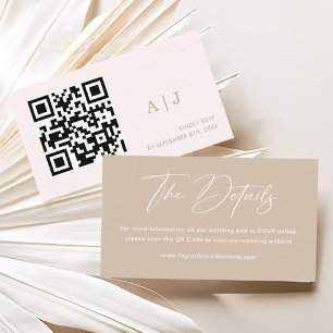 Boho Beige Neutral Wedding Details Qr Code Enclosure Card