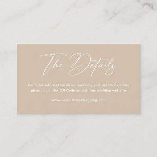 Boho Beige Neutral Wedding Details Qr Code Enclosure Card