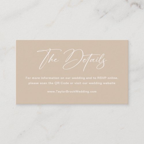 Boho Beige Neutral Wedding Details Qr Code Enclosure Card