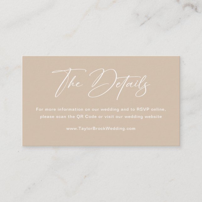 Boho Beige Neutral Wedding Details Qr Code Enclosure Card (Front)