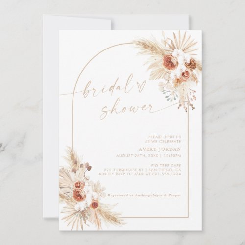 Boho Beige Pampas Grass Bridal Shower Invitation