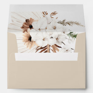 Boho Beige Pampas Grass Orchid Lined Wedding Envelope
