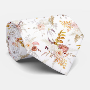 Boho Beige, Pampas Grass Terracotta Watercolour We Neck Tie