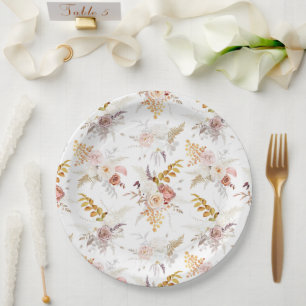 Boho Beige, Pampas Grass Terracotta Watercolour We Paper Plates