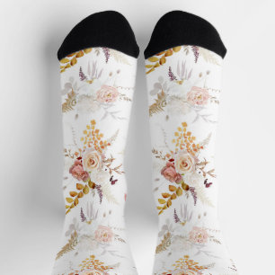 Boho Beige, Pampas Grass Terracotta Watercolour We Socks