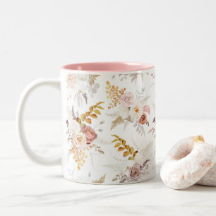 Boho Beige, Pampas Grass Terracotta Watercolour We Two-Tone Coffee Mug
