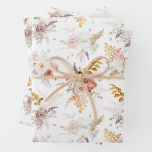 Boho Beige, Pampas Grass Terracotta Watercolour We Wrapping Paper Sheets